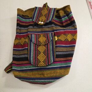 Artesanias Pinzon Woven Striped Backpack Boho Mexican Rucksack Multicolor Bag